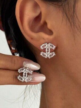 Silver Plated Stainless Steel Cubic Zirconia Floral Stud Earrings